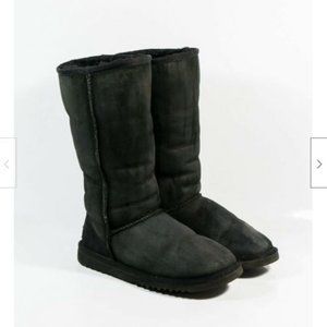 Ugg Australia 5815 Classic Tall Black Suede Fleece Sheepskin Lined Boots Sz 6